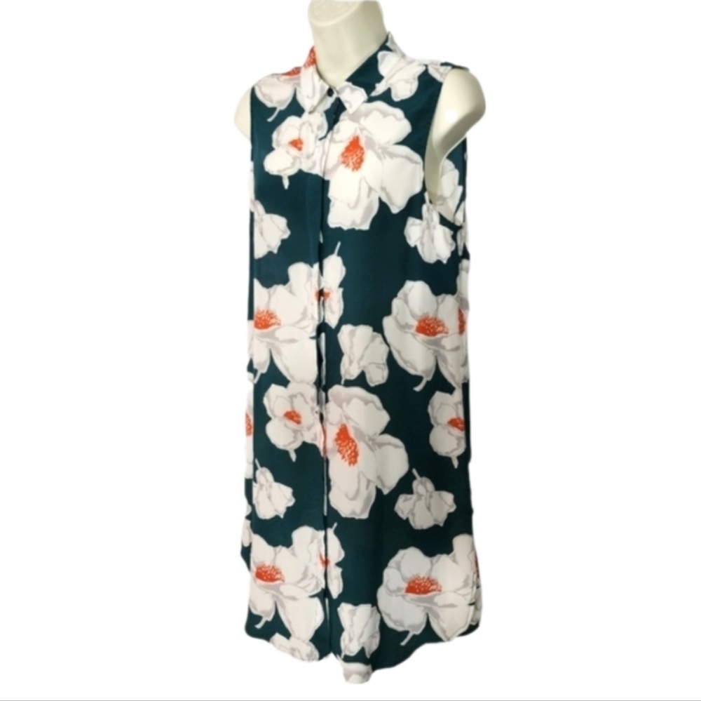 Equipment Femme Dress 100% Silk Floral Hidden Button Front Dark Green Size SP - Picture 4 of 17